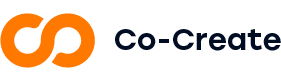 Co-Create logo met oranje oneindigheidssymbool en zwarte tekst